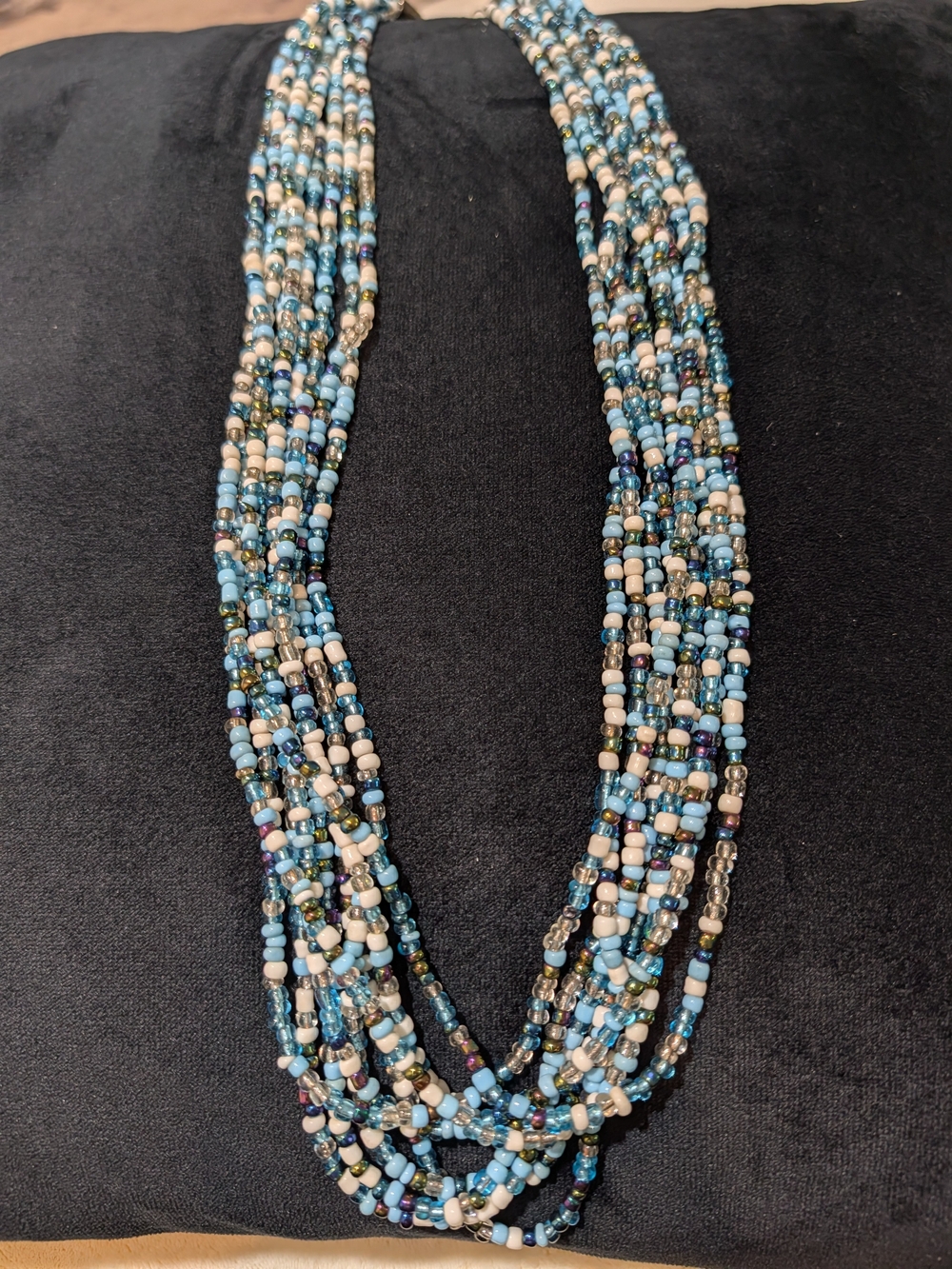 Multi-Strand Blue Beaded Necklace 16" - Women Jewelry